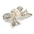 Clear Crystal White Faux Pearl Small Bow Brooch in Silver Tone - 45mm Across - view 3