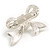 Clear Crystal White Faux Pearl Small Bow Brooch in Silver Tone - 45mm Across - view 5
