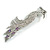 Oversized Clear/Purple Crystal Peacock Brooch in Silver Tone - 11cm Long - view 2