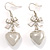 Silver Heart With Bow Drop Costume Earrings