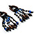 Long Wooden Blue Glass Bead Dangle Earrings - view 4