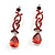 Red Pear Cut CZ Dangle Earrings