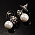 Small Crystal Faux Pearl Stud Earrings - view 7