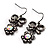 Crystal Bow Daisy Drop Earrings (Black & Clear) - view 2