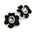 Black Floral Enamel Crystal Stud Earrings