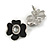 Black Floral Enamel Crystal Stud Earrings - view 4