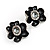 Black Floral Enamel Crystal Stud Earrings - view 8