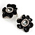 Black Floral Enamel Crystal Stud Earrings - view 6