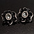 Black Floral Enamel Crystal Stud Earrings - view 7
