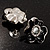Black Floral Enamel Crystal Stud Earrings - view 10