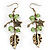 Antique Gold Leaf&Butterfly Dangle Earrings (Green)