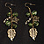 Antique Gold Leaf&Butterfly Dangle Earrings (Green) - view 2