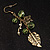 Antique Gold Leaf&Butterfly Dangle Earrings (Green) - view 4