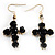 Gold-Tone Rose Cross Fashion Earrings (Black)