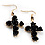 Gold-Tone Rose Cross Fashion Earrings (Black) - view 7