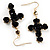 Gold-Tone Rose Cross Fashion Earrings (Black) - view 6