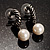 Antique Silver Twisted Faux Pearl Hoop Earrings - view 2