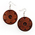 Round Wood Floral Dangle Earrings (Brown) - view 3