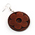 Round Wood Floral Dangle Earrings (Brown) - view 4