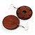 Round Wood Floral Dangle Earrings (Brown) - view 6