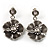 Grey Enamel Flower Drop Earrings