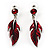 Red Enamel Crystal Leaf Drop Earrings