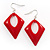 Bright Red Plastic Triangular Hoop Earrings - view 2