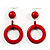 Red Long Plastic Drop Hoop Earrings