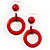 Red Long Plastic Drop Hoop Earrings - view 3