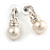Silver Tone White Glass Bead Drop Earrings