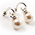 Silver Tone White Glass Bead Drop Earrings - view 5