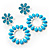 Oversized Turquoise Coloured Acrylic Drop Floral Earrings (Silver Tone) - view 3