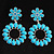Oversized Turquoise Coloured Acrylic Drop Floral Earrings (Silver Tone) - view 2