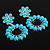Oversized Turquoise Coloured Acrylic Drop Floral Earrings (Silver Tone) - view 6