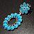 Oversized Turquoise Coloured Acrylic Drop Floral Earrings (Silver Tone) - view 4