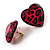 Animal Print Plastic Heart Stud Earrings (Pink&Black) - view 2