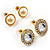 Diamante And Faux Pearl Stud Earrings - Set of 2 Pairs (Gold And Light Cream)