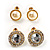 Diamante And Faux Pearl Stud Earrings - Set of 2 Pairs (Gold And Light Cream) - view 2