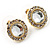 Diamante And Faux Pearl Stud Earrings - Set of 2 Pairs (Gold And Light Cream) - view 3