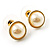 Diamante And Faux Pearl Stud Earrings - Set of 2 Pairs (Gold And Light Cream) - view 4