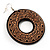 Large Ornate Wood Drop Hoop Earrings (Dark Brown&Cream) - view 3