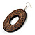Large Ornate Wood Drop Hoop Earrings (Dark Brown&Cream) - view 4