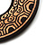 Large Ornate Wood Drop Hoop Earrings (Dark Brown&Cream) - view 5