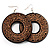 Large Ornate Wood Drop Hoop Earrings (Dark Brown&Cream)