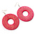 Large Ornate Wood Drop Hoop Earrings (Deep Pink)