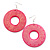 Large Ornate Wood Drop Hoop Earrings (Deep Pink) - view 2