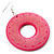 Large Ornate Wood Drop Hoop Earrings (Deep Pink) - view 4