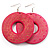 Large Ornate Wood Drop Hoop Earrings (Deep Pink) - view 7