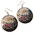 Japanese Style Floral Disk Earrings (Silver Tone)