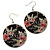 Japanese Style Floral Disk Earrings (Silver&Black) - view 2